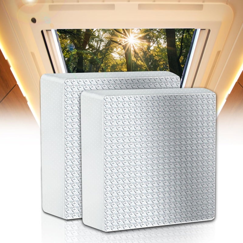 EDIETH 14"x14"x3" RV Vent Insulator (2-Pack) - Dual Reflective Skylight Covers for Camper, Energy-Saving Thermal Insulation, Fits 14x14 Inch RV/Caravan Sunroof Vents - Image 1